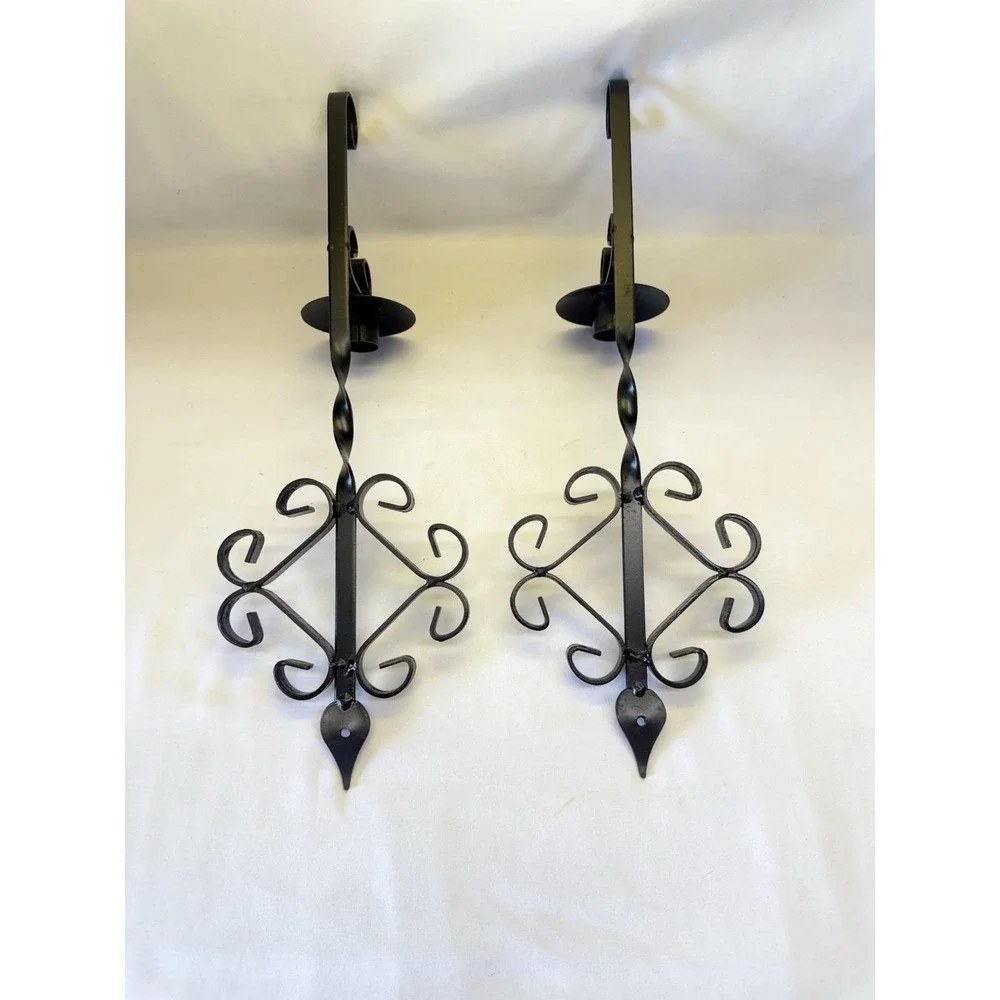 Pair Of Wrought Iron Gothic Southwest Style Wall Sconce Candle Holders 16.5